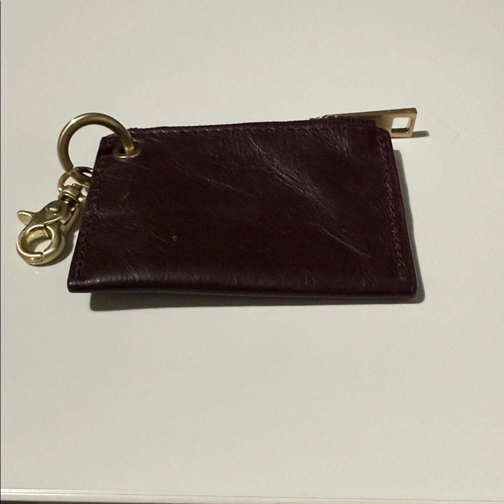 RACHEL Rachel Roy Plum Leather Zip Key & Card Holder with Gold Hardware